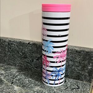 Lilly Pulitzer Tumbler with Pink Lid and Blue Palm Trees Desert Palm